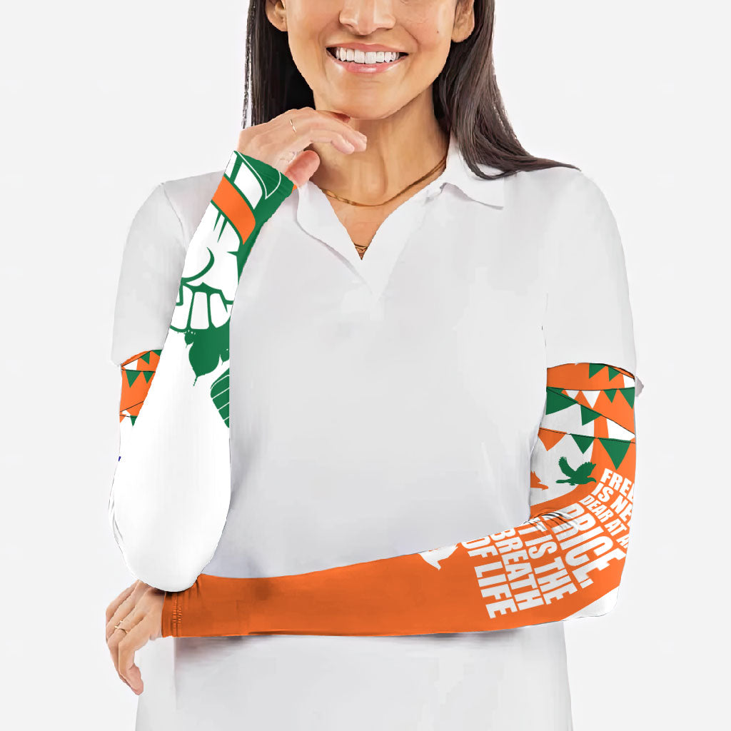 India Patriotic Freedom Arm Sleeves Flag Colors Raised Fist Typography Graphic