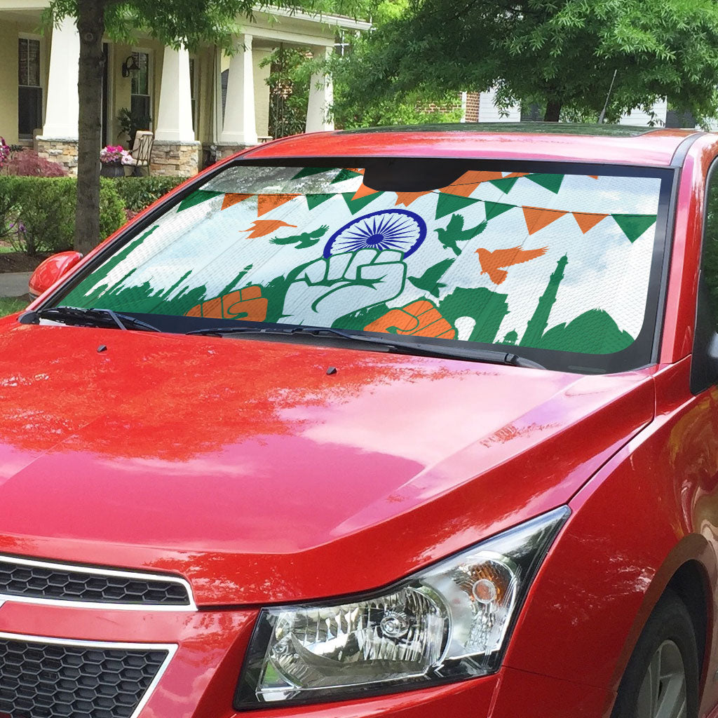 India Patriotic Freedom Auto Sun Shade Flag Colors Raised Fist Typography Graphic
