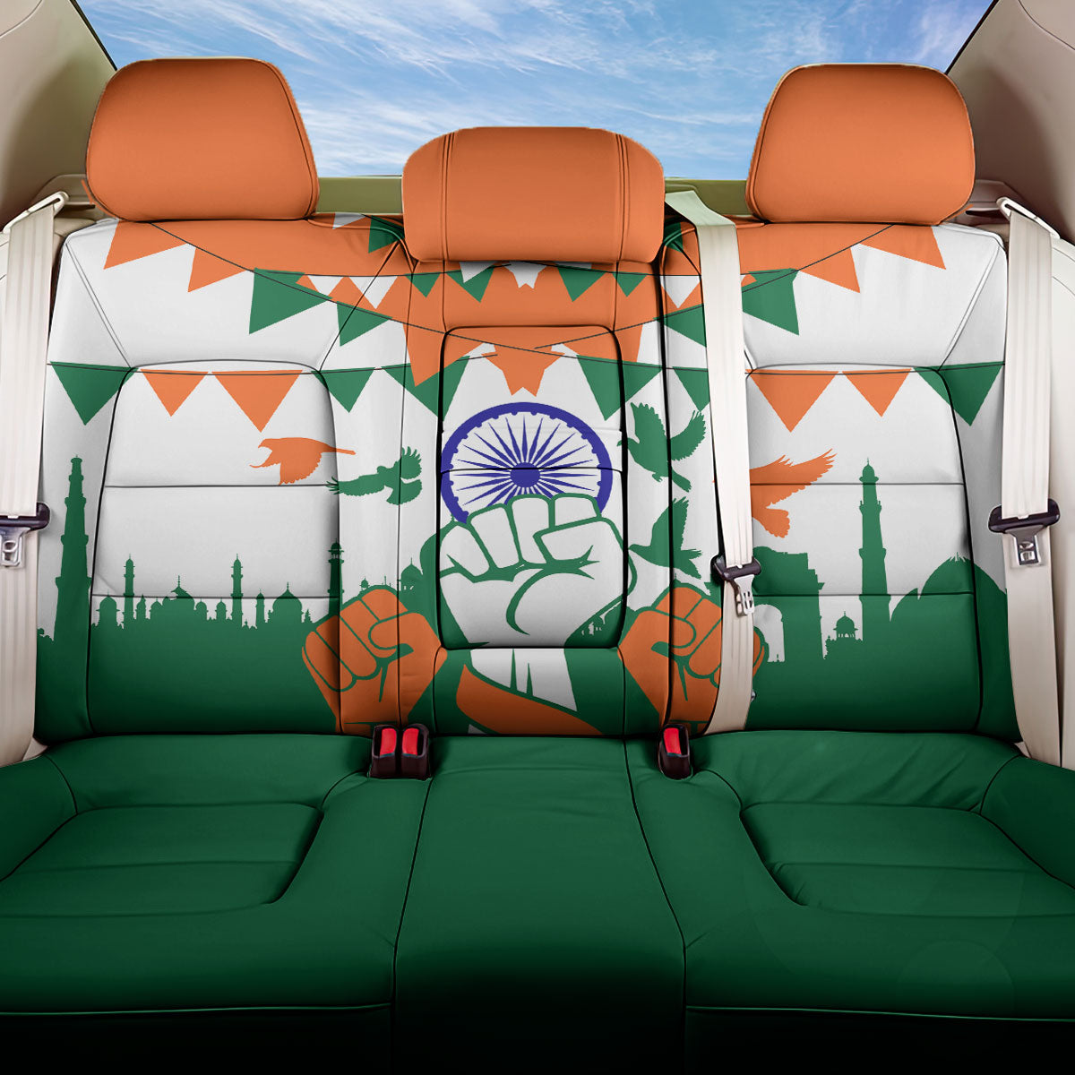 India Patriotic Freedom Back Car Seat Cover Flag Colors Raised Fist Typography Graphic