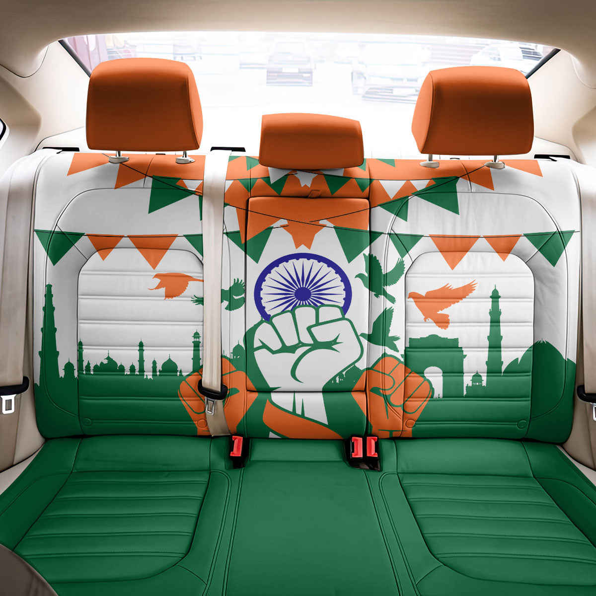 India Patriotic Freedom Back Car Seat Cover Flag Colors Raised Fist Typography Graphic
