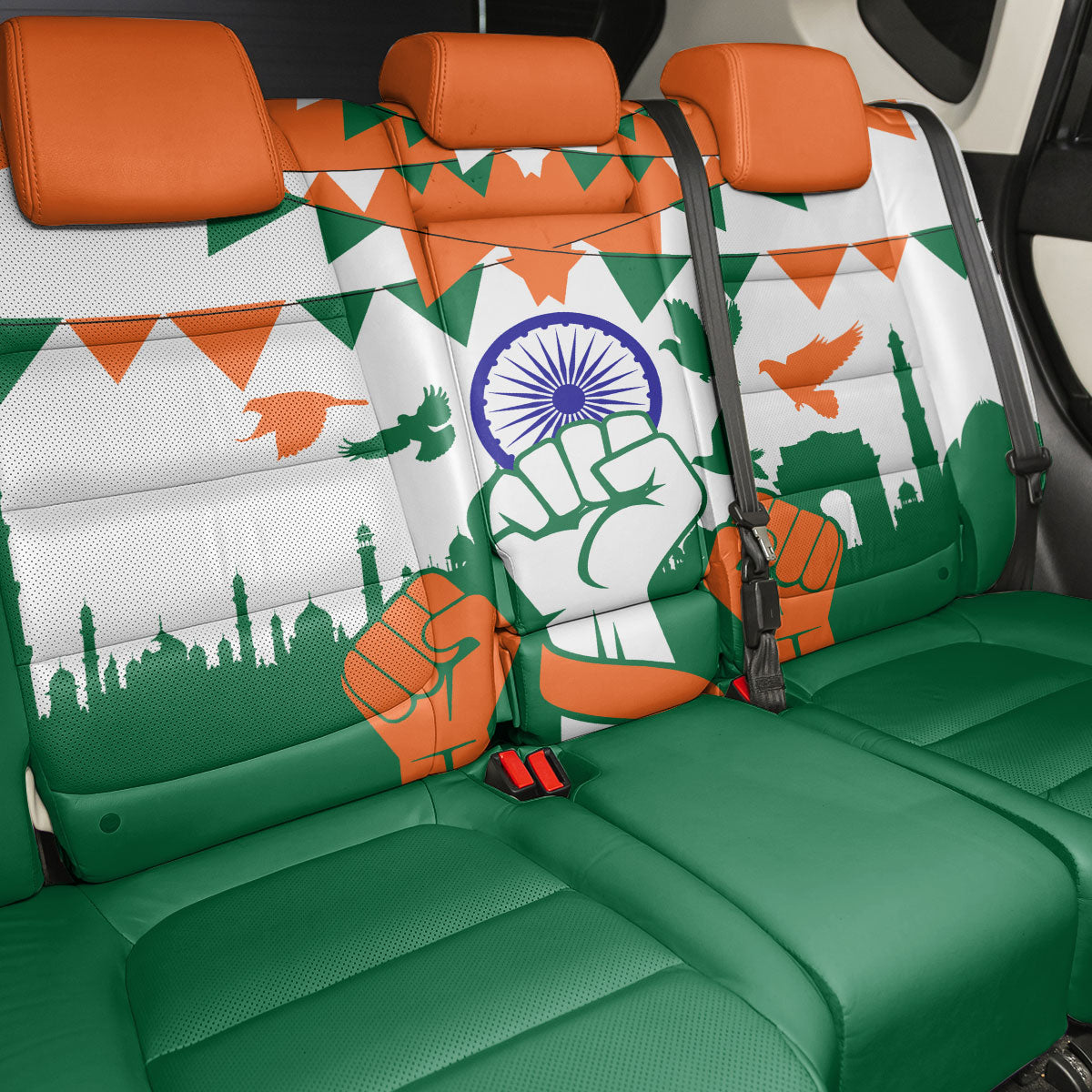 India Patriotic Freedom Back Car Seat Cover Flag Colors Raised Fist Typography Graphic