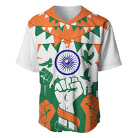India Patriotic Freedom Baseball Jersey Flag Colors Raised Fist Typography Graphic