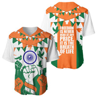 India Patriotic Freedom Baseball Jersey Flag Colors Raised Fist Typography Graphic