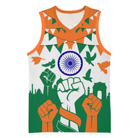 India Patriotic Freedom Basketball Jersey Flag Colors Raised Fist Typography Graphic