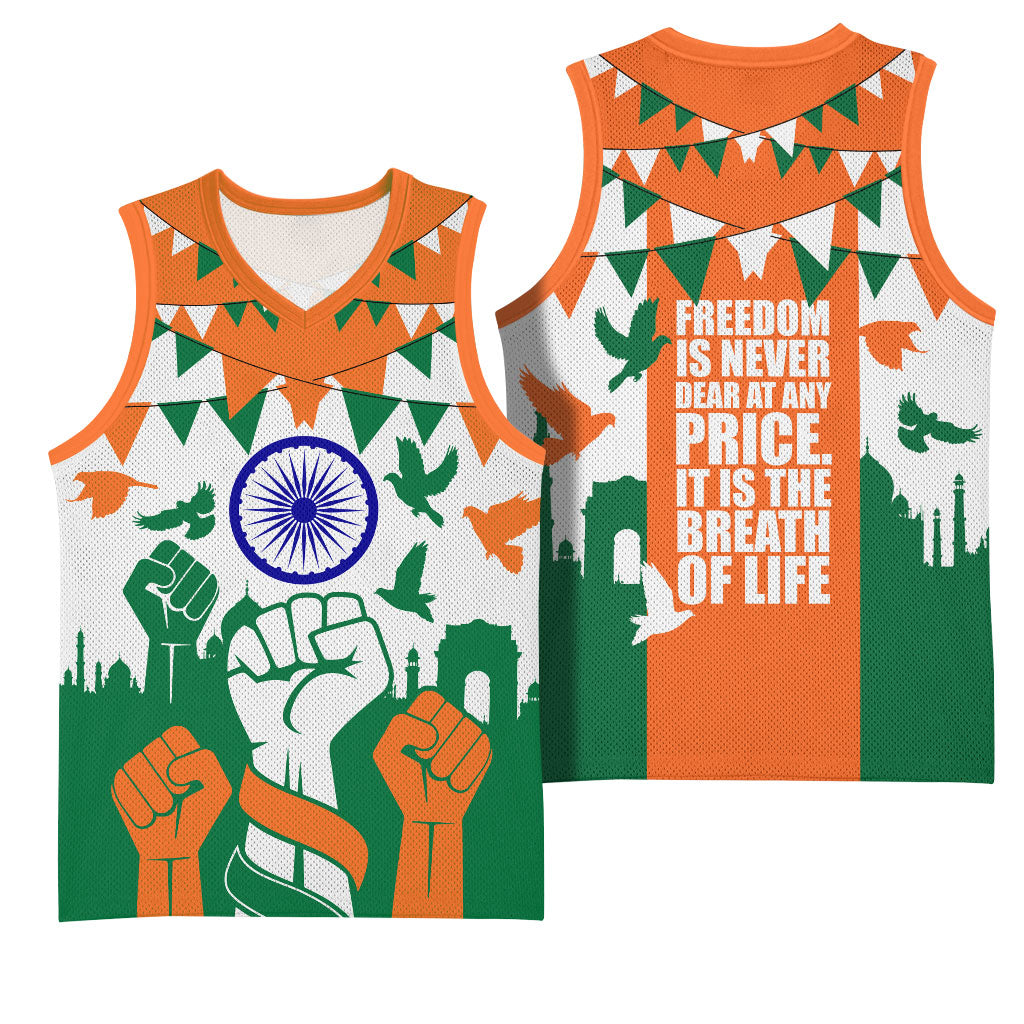 India Patriotic Freedom Basketball Jersey Flag Colors Raised Fist Typography Graphic