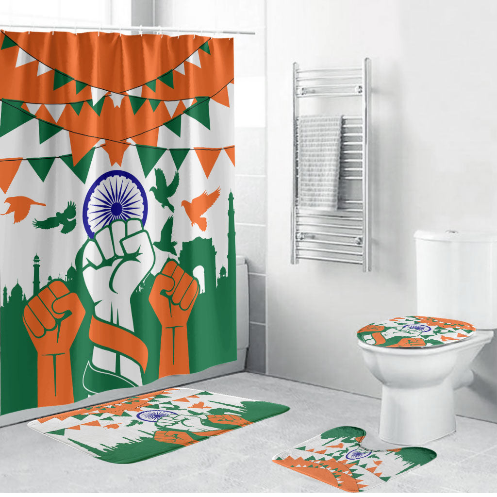 India Patriotic Freedom Bathroom Set Flag Colors Raised Fist Typography Graphic