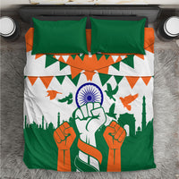 India Patriotic Freedom Bedding Set Flag Colors Raised Fist Typography Graphic