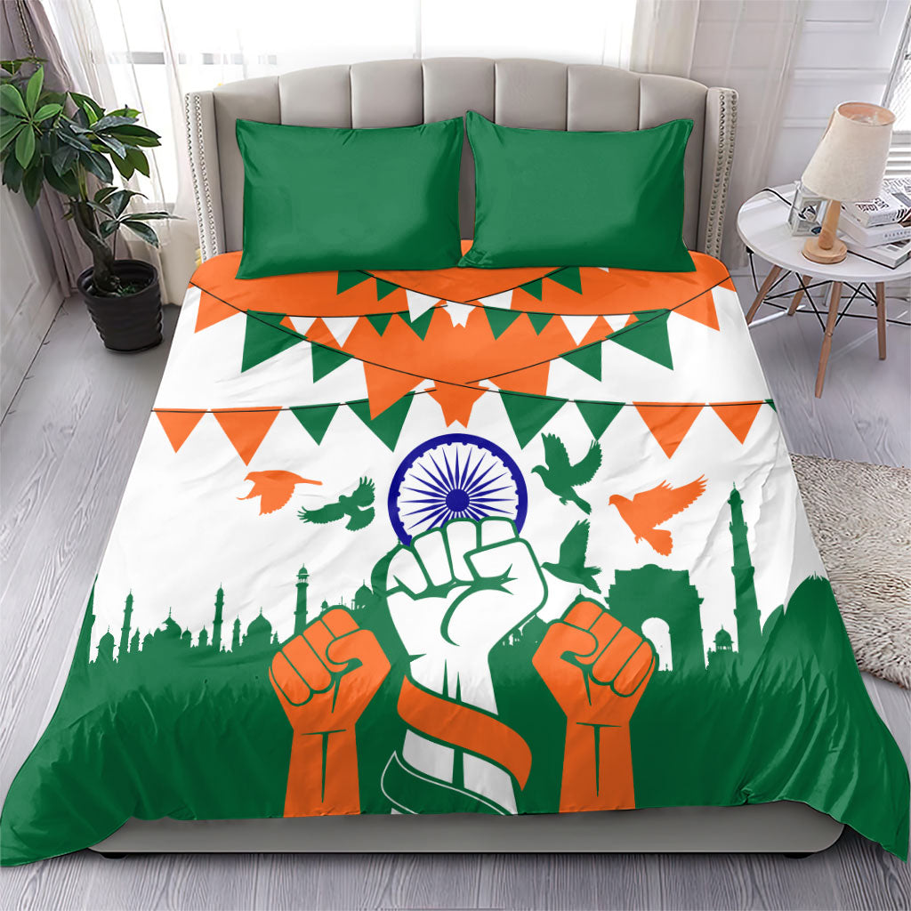 India Patriotic Freedom Bedding Set Flag Colors Raised Fist Typography Graphic
