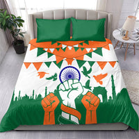 India Patriotic Freedom Bedding Set Flag Colors Raised Fist Typography Graphic