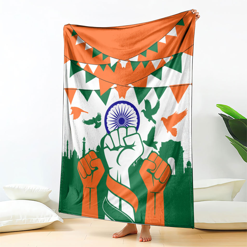 India Patriotic Freedom Blanket Flag Colors Raised Fist Typography Graphic