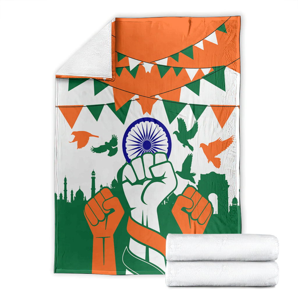 India Patriotic Freedom Blanket Flag Colors Raised Fist Typography Graphic