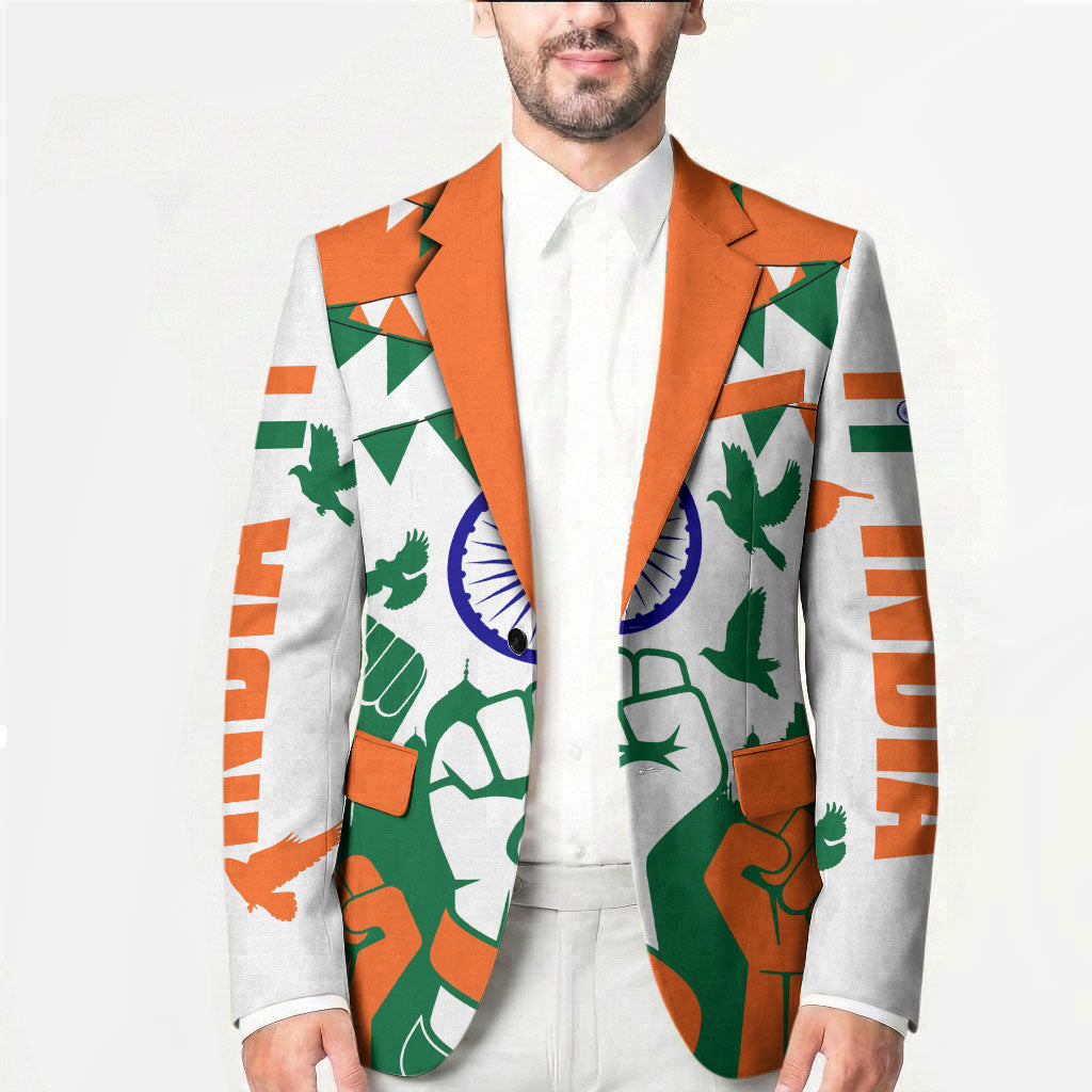 India Patriotic Freedom Blazer Flag Colors Raised Fist Typography Graphic