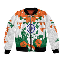 India Patriotic Freedom Bomber Jacket Flag Colors Raised Fist Typography Graphic