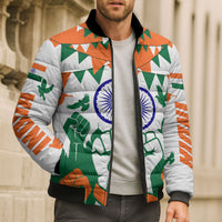 India Patriotic Freedom Bomber Puffer Jacket Flag Colors Raised Fist Typography Graphic