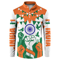 India Patriotic Freedom Button Sweatshirt Flag Colors Raised Fist Typography Graphic