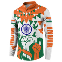India Patriotic Freedom Button Sweatshirt Flag Colors Raised Fist Typography Graphic