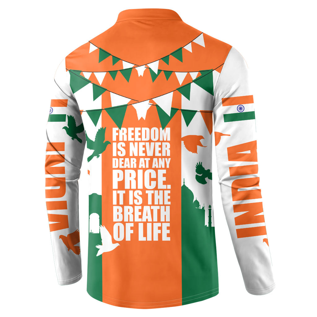 India Patriotic Freedom Button Sweatshirt Flag Colors Raised Fist Typography Graphic