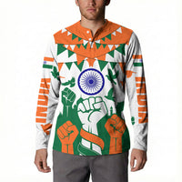 India Patriotic Freedom Button Sweatshirt Flag Colors Raised Fist Typography Graphic