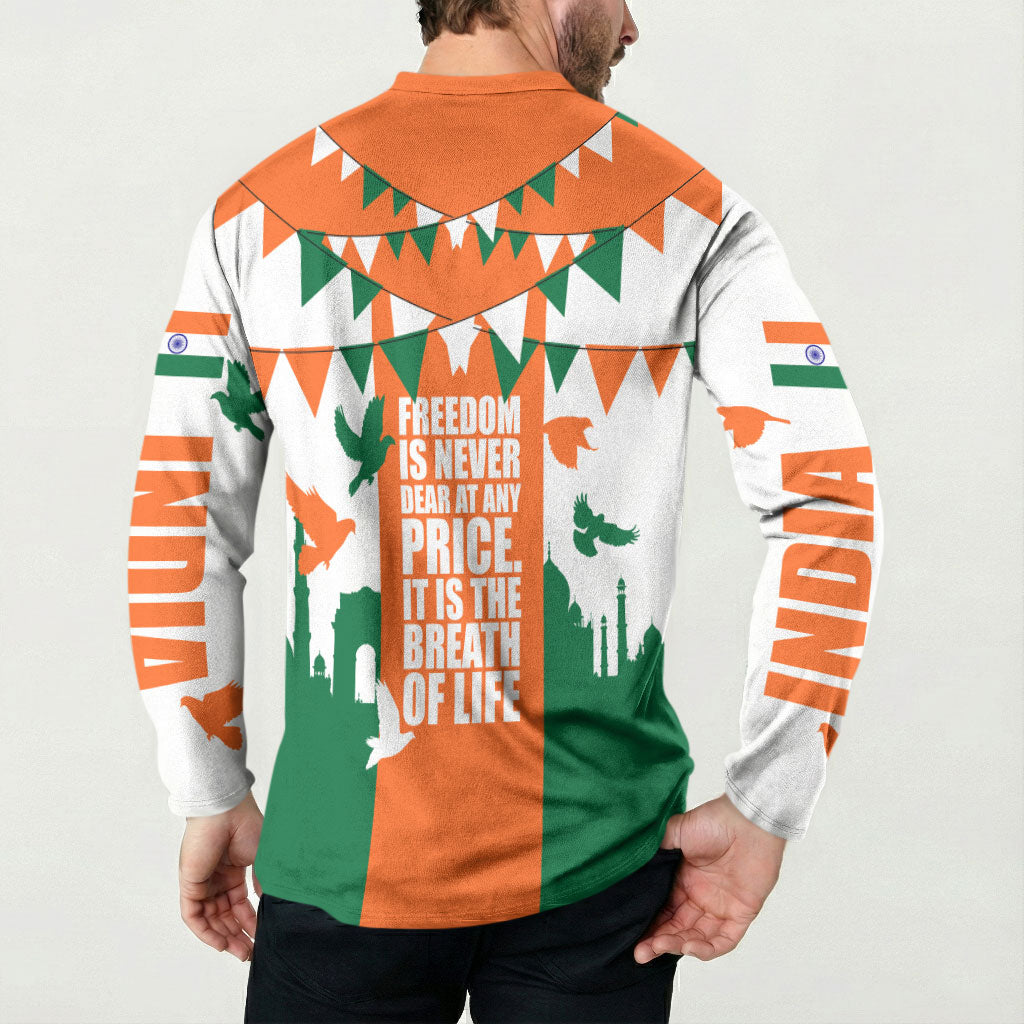 India Patriotic Freedom Button Sweatshirt Flag Colors Raised Fist Typography Graphic