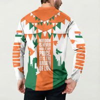 India Patriotic Freedom Button Sweatshirt Flag Colors Raised Fist Typography Graphic