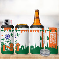 India Patriotic Freedom 4 in 1 Can Cooler Tumbler Flag Colors Raised Fist Typography Graphic