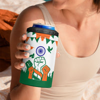 India Patriotic Freedom 4 in 1 Can Cooler Tumbler Flag Colors Raised Fist Typography Graphic
