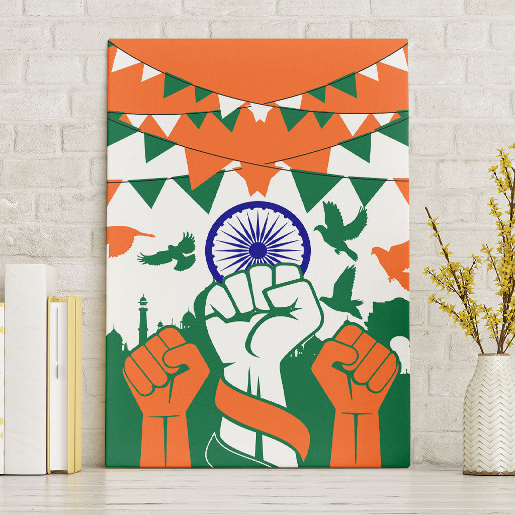 India Patriotic Freedom Canvas Wall Art Flag Colors Raised Fist Typography Graphic