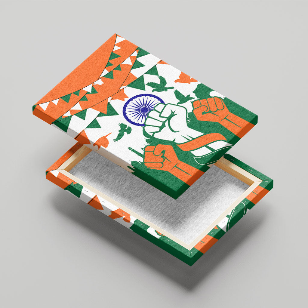 India Patriotic Freedom Canvas Wall Art Flag Colors Raised Fist Typography Graphic