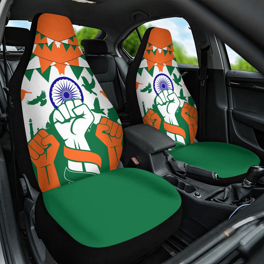 India Patriotic Freedom Car Seat Cover Flag Colors Raised Fist Typography Graphic
