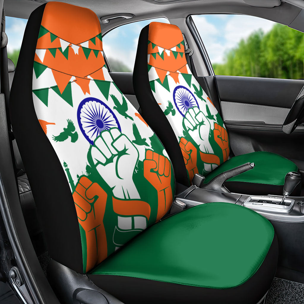 India Patriotic Freedom Car Seat Cover Flag Colors Raised Fist Typography Graphic
