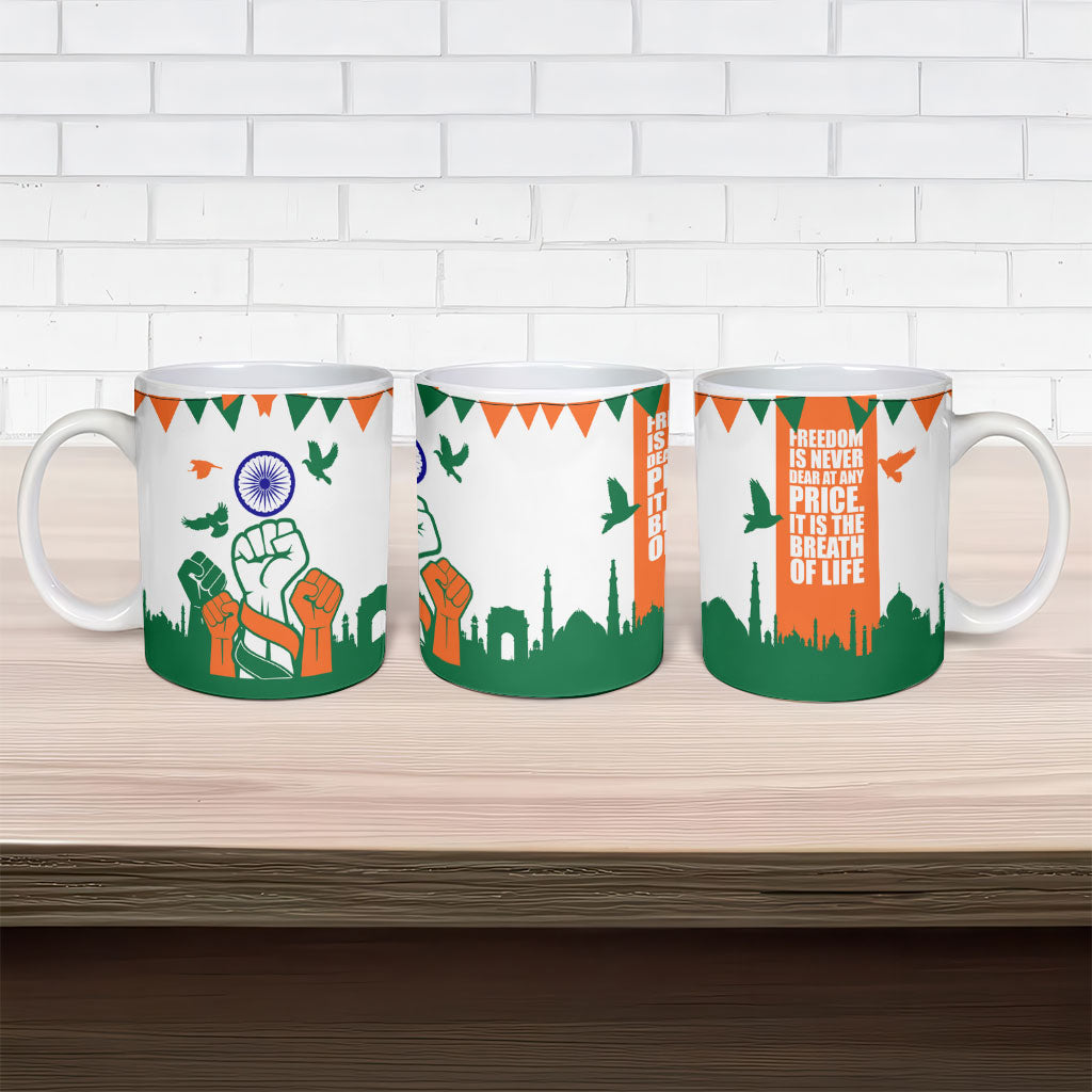 India Patriotic Freedom Ceramic Mug Flag Colors Raised Fist Typography Graphic