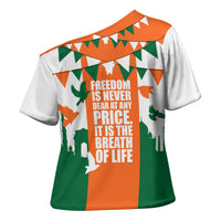 India Patriotic Freedom Cross Shoulder Shirt Flag Colors Raised Fist Typography Graphic
