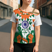 India Patriotic Freedom Cross Shoulder Shirt Flag Colors Raised Fist Typography Graphic