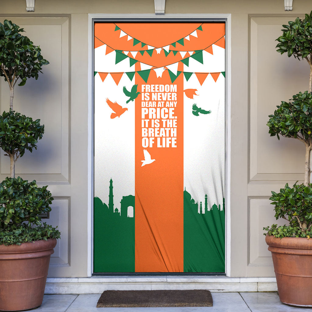 India Patriotic Freedom Door Cover Flag Colors Raised Fist Typography Graphic