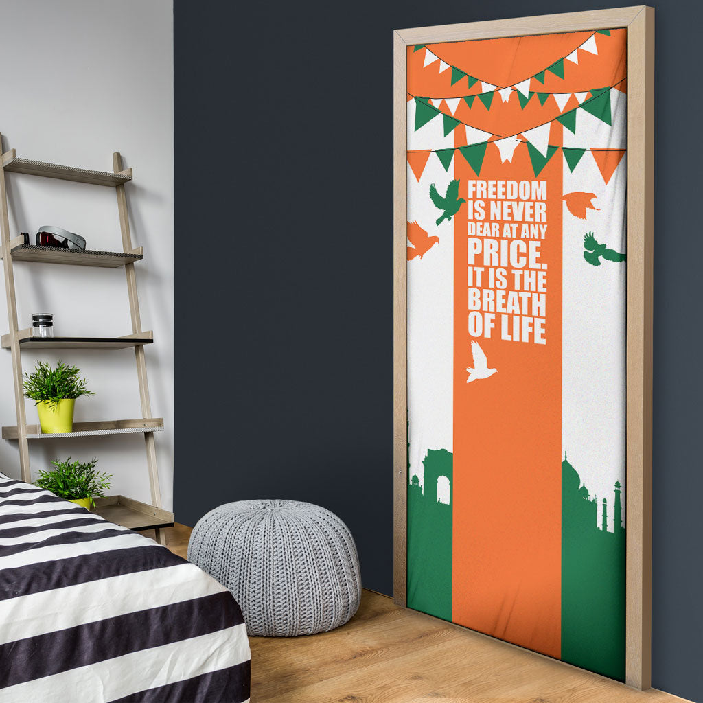 India Patriotic Freedom Door Cover Flag Colors Raised Fist Typography Graphic
