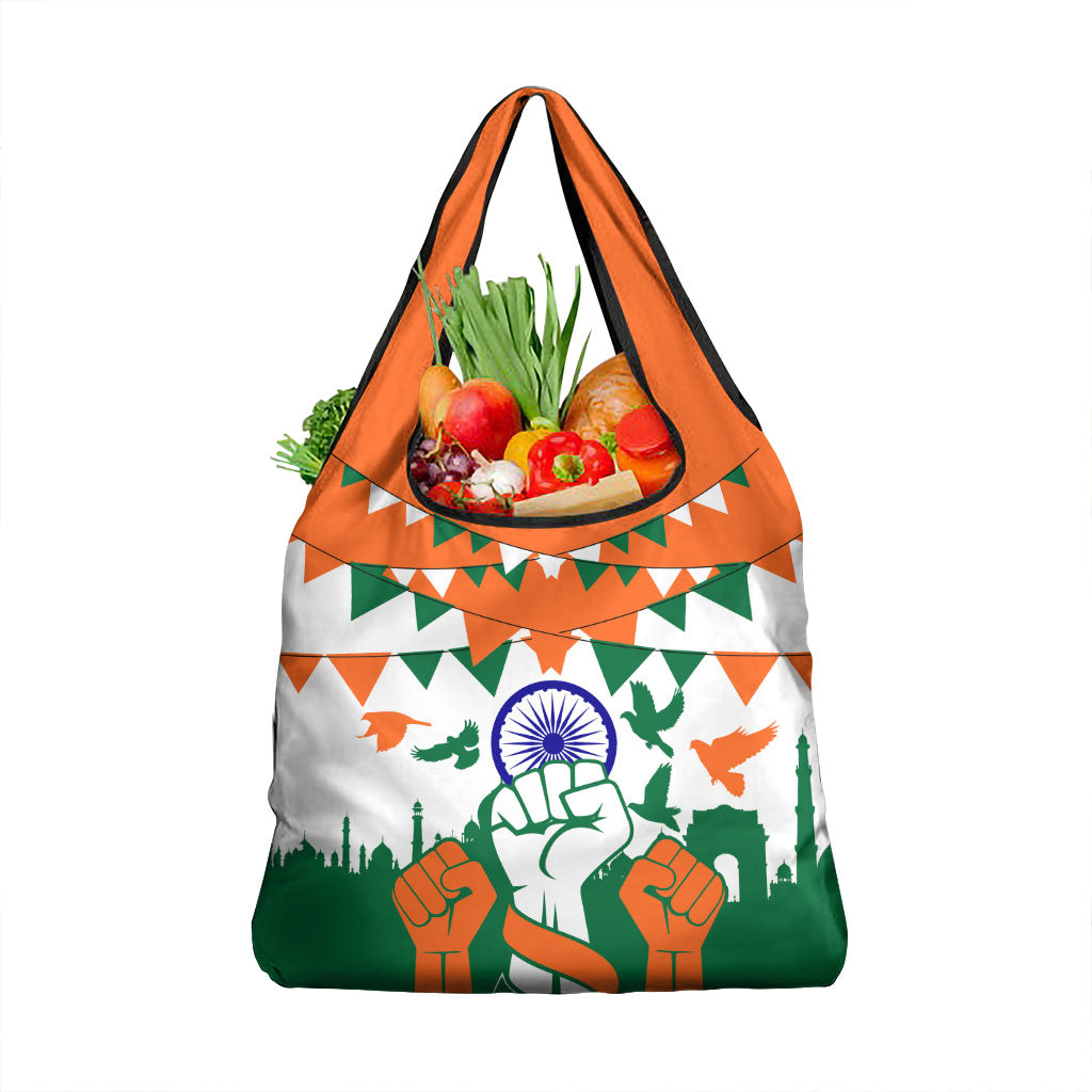 India Patriotic Freedom Grocery Bag Flag Colors Raised Fist Typography Graphic