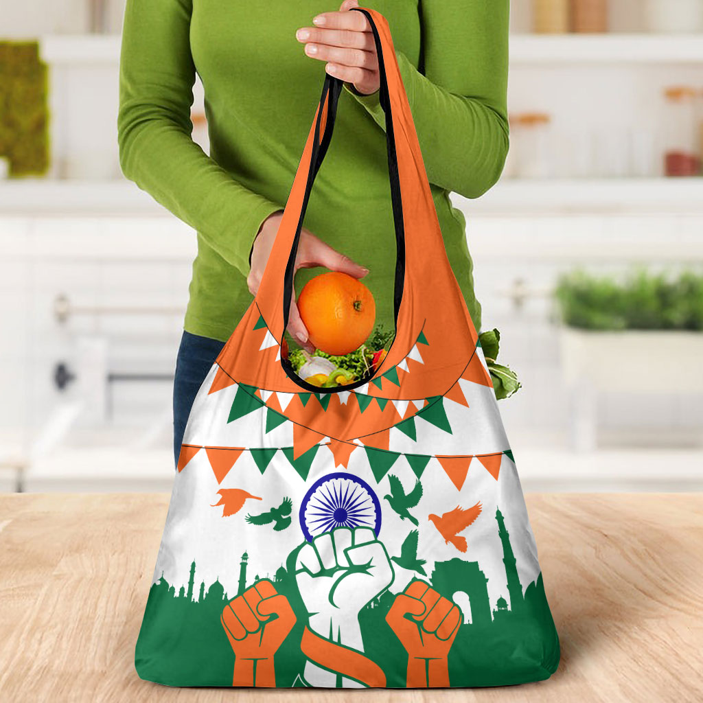 India Patriotic Freedom Grocery Bag Flag Colors Raised Fist Typography Graphic