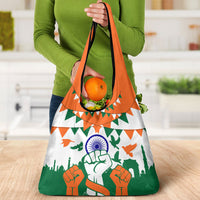 India Patriotic Freedom Grocery Bag Flag Colors Raised Fist Typography Graphic