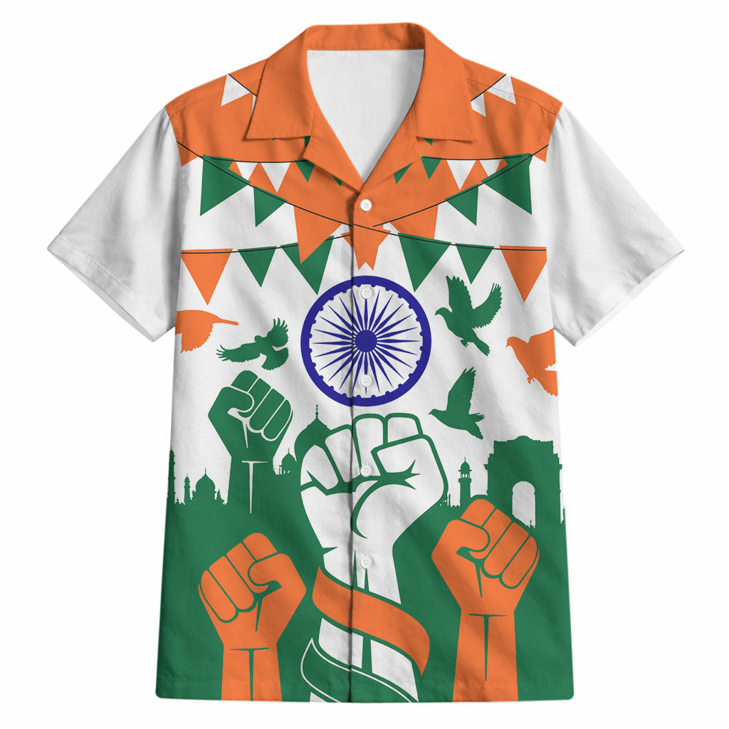 India Patriotic Freedom Hawaiian Shirt Flag Colors Raised Fist Typography Graphic