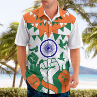 India Patriotic Freedom Hawaiian Shirt Flag Colors Raised Fist Typography Graphic