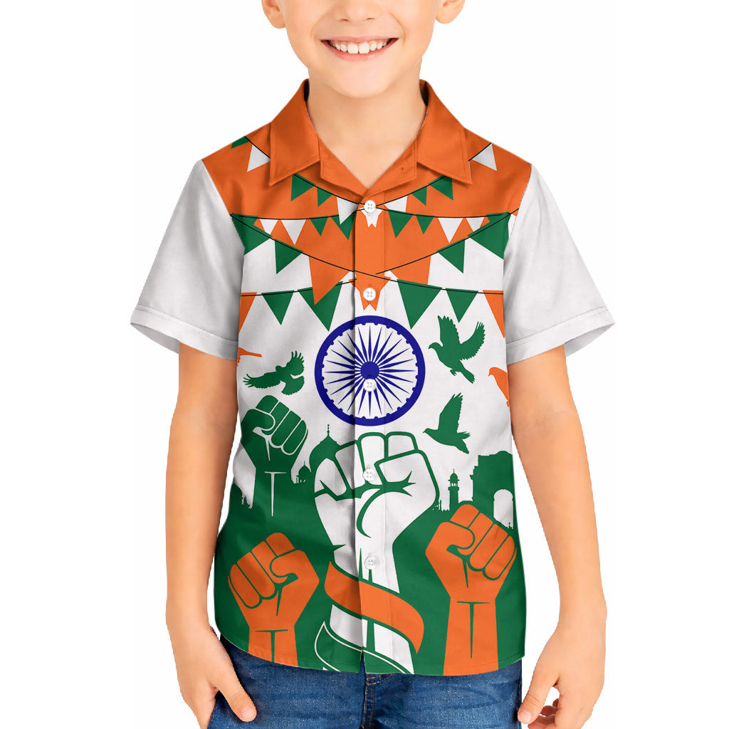 India Patriotic Freedom Hawaiian Shirt Flag Colors Raised Fist Typography Graphic