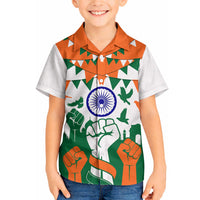 India Patriotic Freedom Hawaiian Shirt Flag Colors Raised Fist Typography Graphic