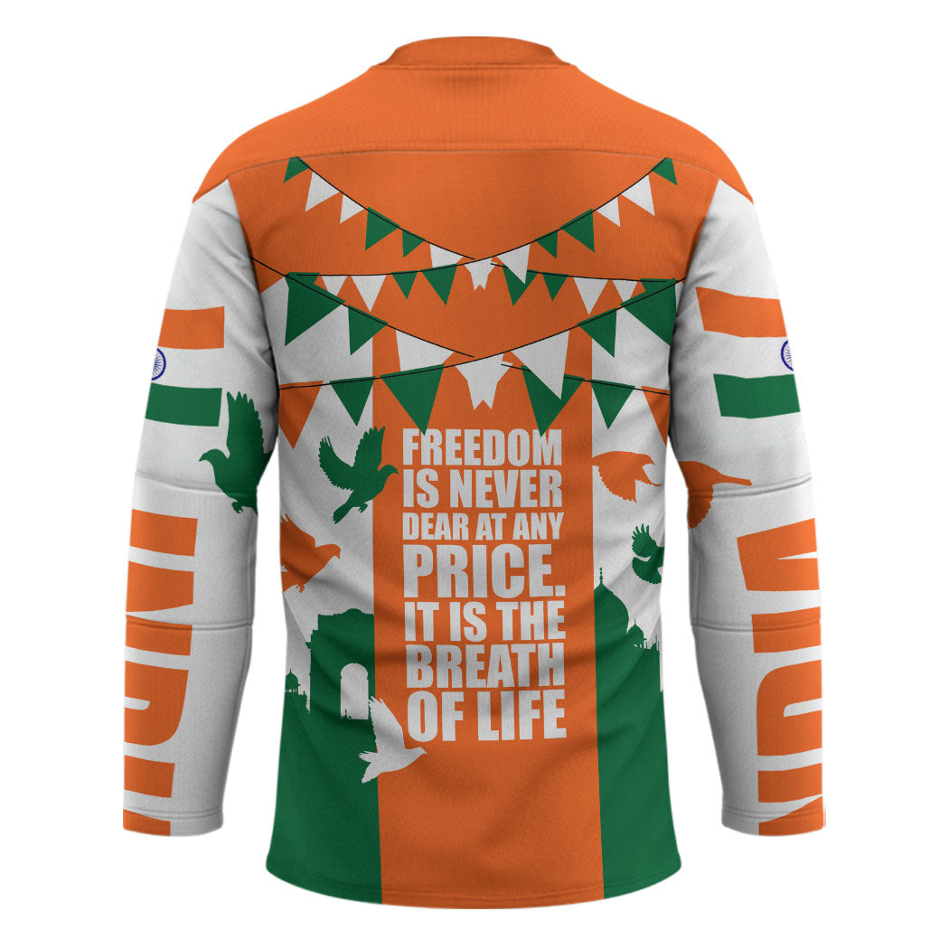 India Patriotic Freedom Hockey Jersey Flag Colors Raised Fist Typography Graphic