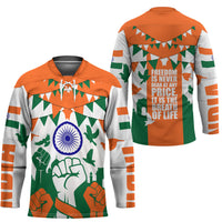 India Patriotic Freedom Hockey Jersey Flag Colors Raised Fist Typography Graphic