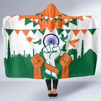 India Patriotic Freedom Hooded Blanket Flag Colors Raised Fist Typography Graphic