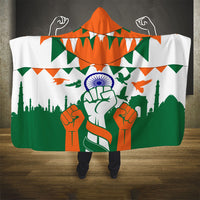 India Patriotic Freedom Hooded Blanket Flag Colors Raised Fist Typography Graphic