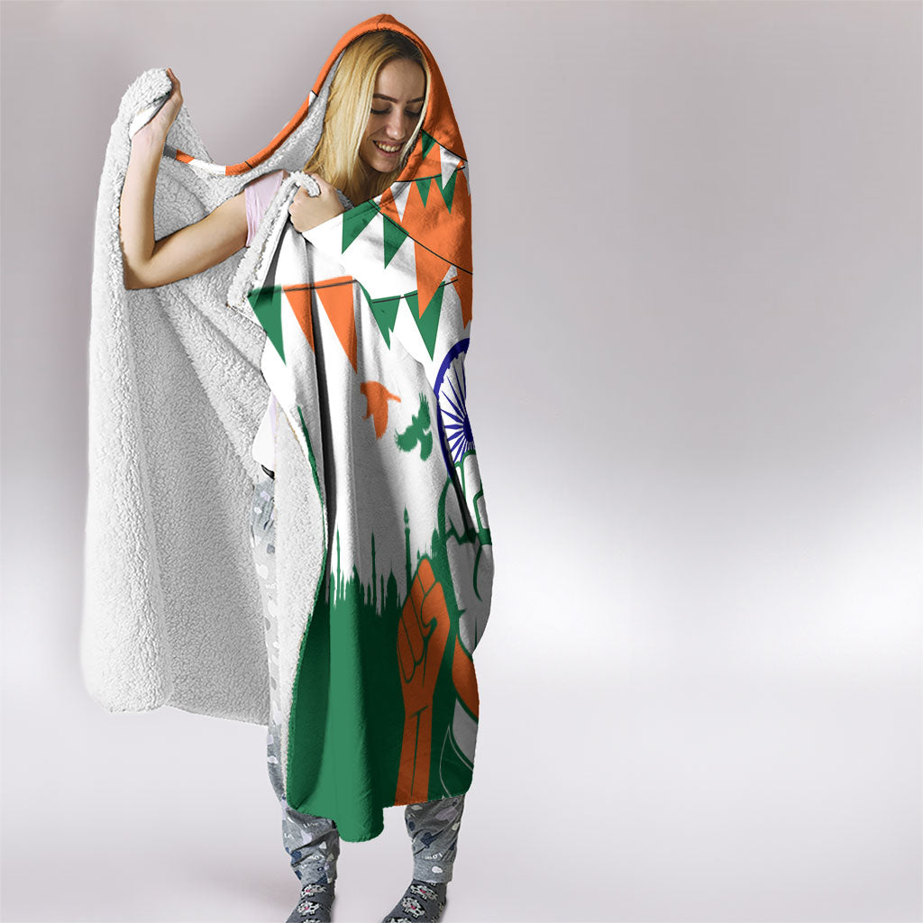 India Patriotic Freedom Hooded Blanket Flag Colors Raised Fist Typography Graphic