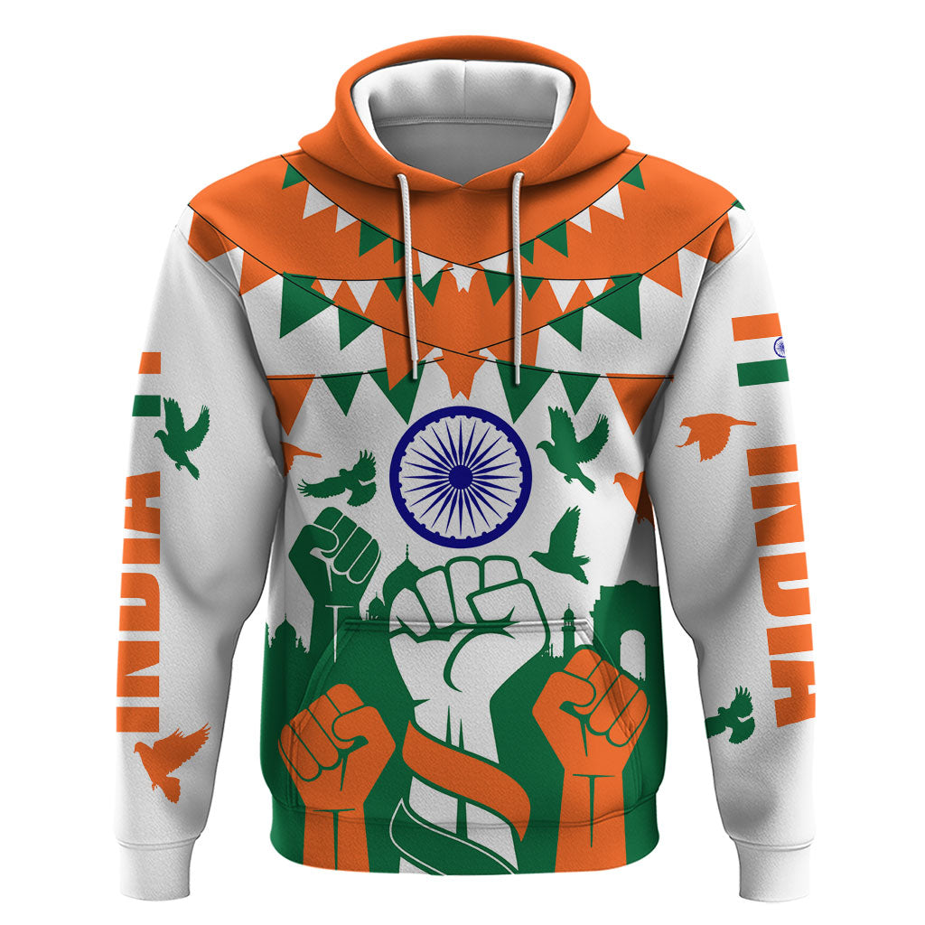 India Patriotic Freedom Hoodie Flag Colors Raised Fist Typography Graphic
