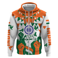 India Patriotic Freedom Hoodie Flag Colors Raised Fist Typography Graphic