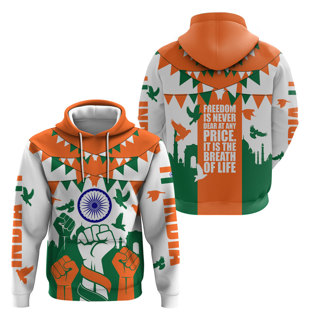 India Patriotic Freedom Hoodie Flag Colors Raised Fist Typography Graphic